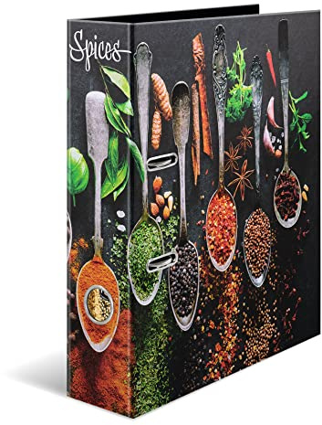 HERMA Ordner A4 Gewürze Set, 5 Stück, 7 cm breit, Rezeptordner zum Selberschreiben und Abheften, Küchen Motiv Rezeptbuch mit glänzender Veredelung und Innendruck für Kochrezepte