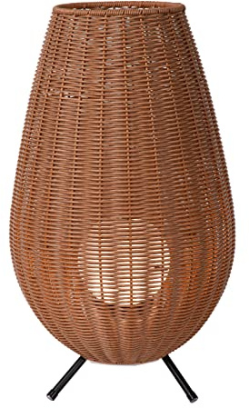 LUCIDE COLIN IP44 - wiederaufladbare Tischlampe Außen - Akku/Batterie - LED Dim. - 1x3W 3000K - IP44-3 StepDim - Helles Holz