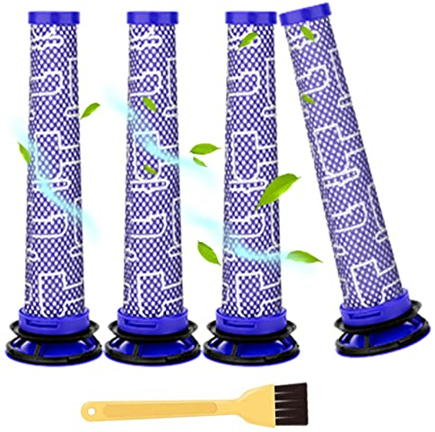 LAPONO Pre Filtro for Dyson 4 Pack,V8 V7 V6 Ricambi Aspirapolvere Pre-filtro Ricambio Lavabili con Spazzola Pulizia Accessori per Dyson DC58 DC59 DC61 DC62 DC74