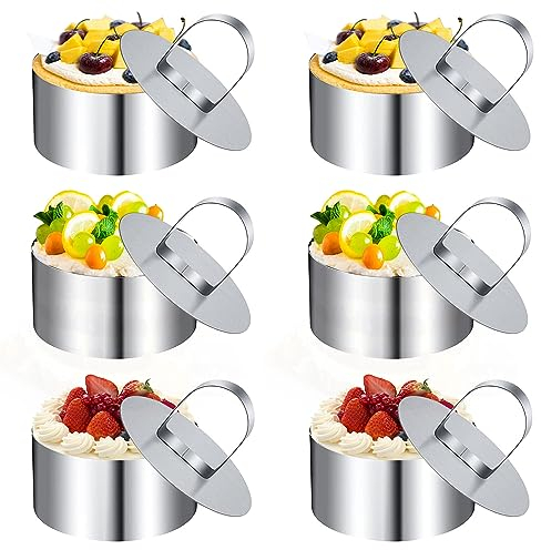 Aros Emplatar, 6 Pieza Aros Reposteria, Anillo para Cocinar Pastel con Cubierta, Acero Inoxidable Mousse Anillo Redonda Adecuado para Cocina Fiesta Cumpleaños Tienda Postres