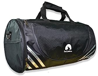 DeCamino Wasserdichte Sporttasche aus Segeltuch, faltbar, mit Schuhfach, mit mehreren Taschen für Sport, Fitnessstudio, Rucksack, Reisen, Flugzeug, Wochenende oder Urlaub, Schwarz