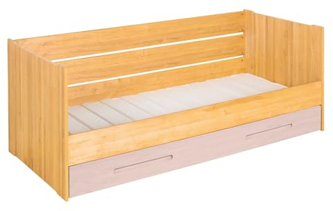 BioKinder - Das gesunde Kinderzimmer Lina Schlafsofa mit Bettkasten und 2 Lattenrosten, Farbe:Massivholz Kiefer Steinrosé, Farbe des Korpus:Massivholz Erle