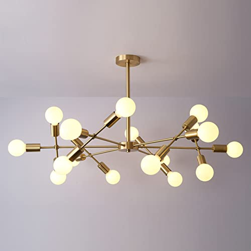 KRIPINC 18-Flammig Sputnik Kronleuchter, Mid Century Messing Sputnik Lampe, Kronleuchter Deckenleuchte Golden Halbbündige Montage, Deckenleuchte Hängend Vintage Industrial für Wohnzimmer Schlafzimmer