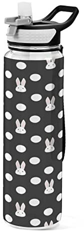 Fustylead Rabbits and Dots Wasserflasche mit Strohhalm, auslaufsicher, transparent, für Sport, Camping, Wandern, Reisen