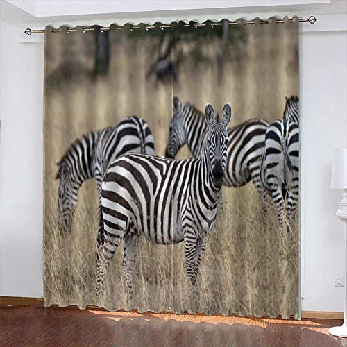Fenster Vorhang Schlaufen-Vorhang 2 Stück x 117 B x 138cm H Tier&Grasland Zebra Dekorative Gardine Schlaufenschal Fenster-Schal