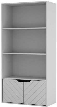 URBNLIVING 4 Tier Wooden Bookcase Cupboard w/Line Doors Storage Shelving Display Cabinet White Line Doors White Pack of 2