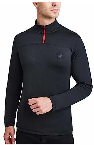 Spyder Herren Active Shirt - Viertelreißverschluss Langarm Performance Pullover, Schwarz/Rot, L