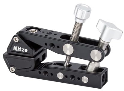 Nitze Super Clamp with 3/8 and 1/4 Locating Holes, Camera Clamp Mount for DSLR Cameras, Lights, Hooks, Shelves, Plate Glass, Crossbars - N18C