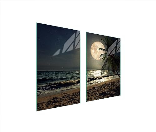 TMK ArtDeko Tabla de cortar decorativa de cristal templado y cubre vitro, Placa protectora de vitrocerámica 65 x 52 cm 2 piezas, para inducción, protección contra salpicaduras, Playa