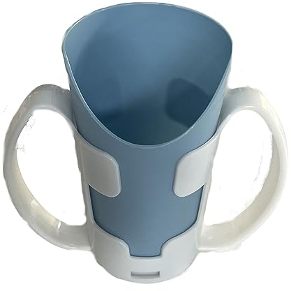 Pflegehome24.de Trinkbecher mit Nasenausschnitt und Halter (BLAU)