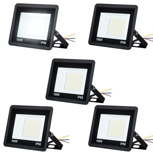 AufuN 5x100W LED Strahler Kaltweiß Superhell LED Fluter Außenstrahler IP65 wasserdicht Aluminium Scheinwerfer Licht für Garten, Garage, Hof oder Hote