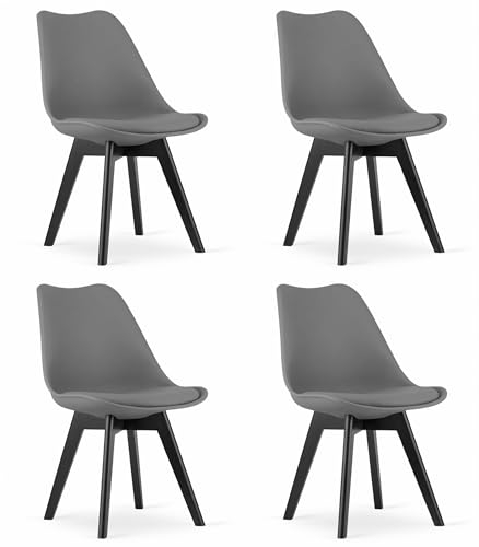 NMK HOME 4er Set Esszimmerstühle in Graphit – Designstühle aus Kunststoff mit Kunstleder und schwarzen Beinen, stilvolles Erscheinungsbild mit angenehmem Sitzgefühl