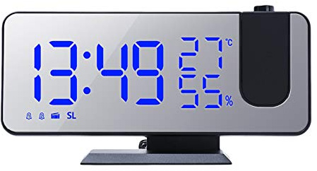 rockible Digitaler Wecker mit Projektion Funkwecker LED Uhr Spiegeldisplay Temperaturanzeige Dimmfunktion Kabellos für Schlafzimmer Kinderzimmer Büro