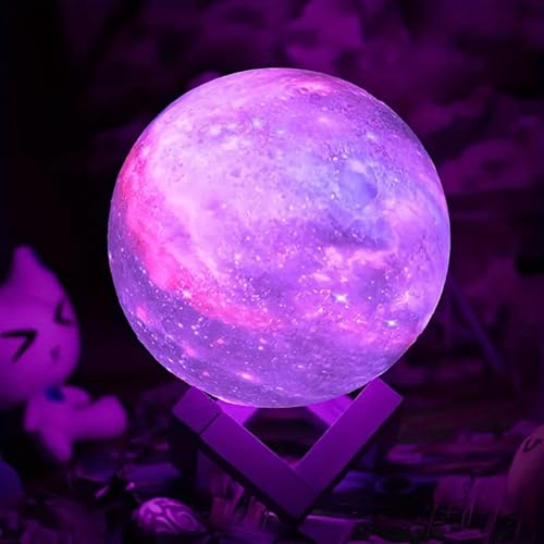 MiXXAR Mondlampe, Kinder-Nachtlicht, Lampe – 16 Farben, Mondlicht mit Holzständer, Fernbedienung und Touch-Steuerung, per USB wiederaufladbar, Geschenk für Mädchen und Jungen, Liebhaber, Geburtstag,
