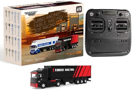 FLYCOLOR Turbo Racing 1: 76 C50 RTR Tracteur télécommande Camion 4WD analogique Phare 10ch modèle de Voiture Miniature (Noir-Rouge)