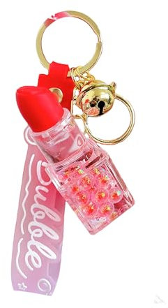 ZDHC Lippenstift-Schlüsselanhänger mit Flüssigkeit, kreativ, schwimmend, Bubble Tea, Treibsand, Schlüsselanhänger, Autoschlüssel, Tasche, Rucksack, Anhänger für Mädchen und Frauen, rose, One size