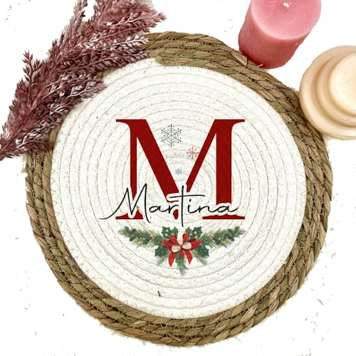 Sottopiatto Natale Tovaglietta Alimentare in Vimini Personalizzata con Nome e Iniziale Idea Regalo Donna Compleanno Natale Pasqua Colazione Pranzo Cena Merenda Casa Ufficio