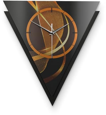 Kreative Feder Dreieckige 3D Designer-Wanduhr Dynamic in modernem Metallic-Look Silber-schwarz ohne Tickgeräusche (Dynamic, leises Funkuhrwerk)