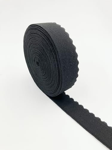 SOUANNOR 5M Gummiband Elastisches Band zum Nähen Spitze Trim DIY Zubehör (5M X 25mm, Schwarz, Weiß) (Black, 2.5cm)