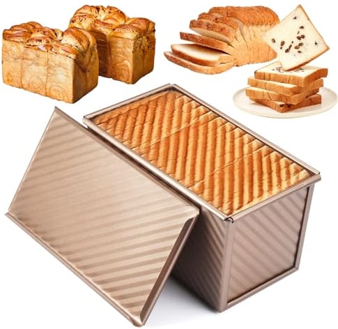 Molde Pan con Tapa, Moldes para pan, Caja de Tostadas de Acero ai Carbono, Molde pan de Molde Antiadherente, Diseño de Ventilación Inferior,Apto para Hacer pan, Tostadas y Pasteles (8.4*4.7*4.3in)