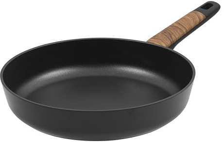 RESTO 93185 Bratpfanne 28cm - Pfanne aus recyceltem Aluminium - für alle Herdarten geeignet, auch Induktion – Steakpfanne antihaftbeschichtet, verstärkter Boden und ergonomischer Griff in Holzoptik