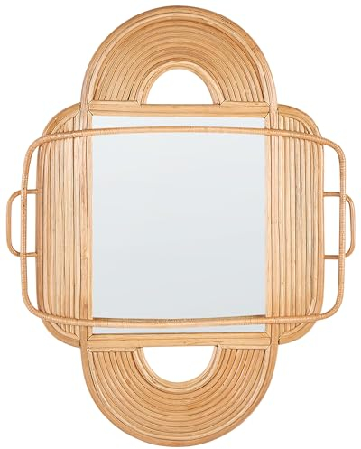 Beliani Wandspiegel Rattan natürlich/beige 70 x 90 cm Boho oval Alcorn