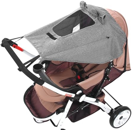 Kinderwagen-Sonnenschutz, universeller Buggy-Sonnenschutz, Sonnendach für Kinderwagen, tragbare Installation, Sonnenschutz für Kinderwagen, UV-Schutz mit Dachfenster-Design (Grau)