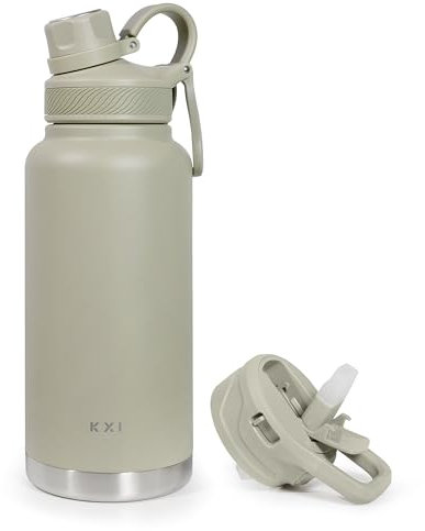 KXI Wasserflasche für Sport, Fitnessstudio, Edelstahl, auslaufsicher, BPA-frei, tragbar, wiederverwendbar (Seladon)