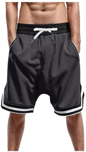 KBOPLEMQ Basketball Shorts Herren Sportshorts Kurz Hosen Streifen Jogginghose Unisex Sommer Traininghose mit Taschen Elastischer Bund und Atmungsaktive Shorts zum Fitness, Gym, Basketball
