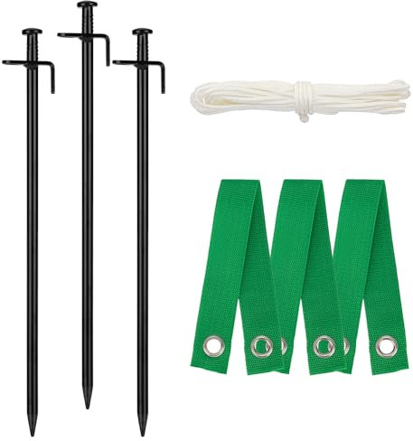 YONSIN Kit de piquets d'arbre de 30,5 cm très résistant, 3 piquets en acier et supports pour jeunes arbres inclinés Protection droite, avec 3 piquets et sangles et corde de 10 m