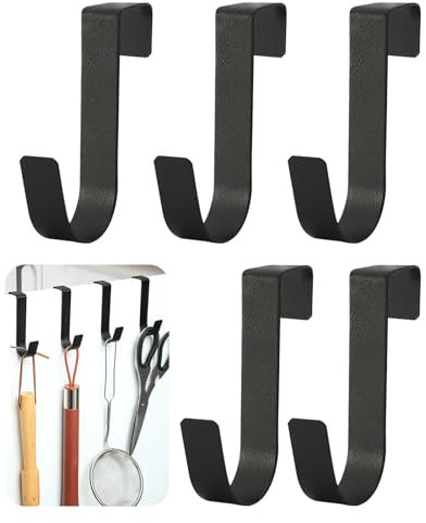 Kasoud Small Door Hanger, 5 PCS Black Small Bedroom Door Hooks Without Nails, Small Overdoor Hook Hanger for Wardrobe Kitchen Office Bedroom Bathroom for Coat Towel Robe (Black)