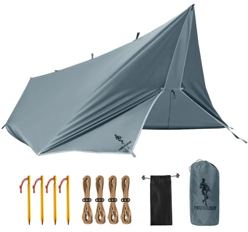 FREE SOLDIER Tarp Wasserdicht 3x3,2m Ultraleicht-Tarp Zeltplanen UV Schutz Camping Sonnensegel Zelt Freien Große für Camping, Wandern, Outdoor-Aktivitäten (Graublau)