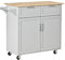 HOMCOM Isla de Cocina con Encimera de Madera de Caucho, Carro de Cocina con Ruedas, 2 Cajones, Armario, Estantes Ajustables y Toallero, Madera MDF, 104x46x91cm, Gris