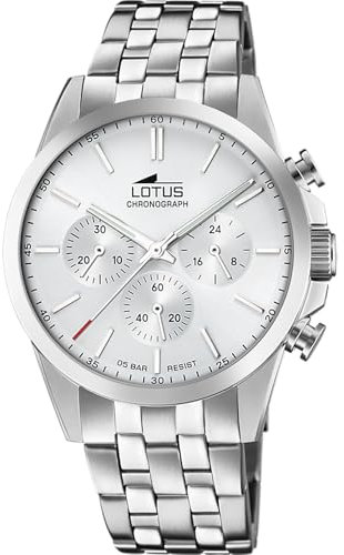 Lotus Herren Analog Uhr Edelstahl 316L Silber - Quarz - Chronograph - Mineralglas - 5 ATM Wasserdicht - 18989/1 Chrono