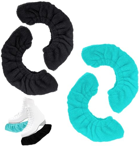 UQTUKO 2 Paar Kufenschoner Schlittschuhe, Elastische Kufenstrümpfe für Eishockey & Schlittschuhe Kufenschutz Schlittschuhe für Damen Herren Kinder, Shwarz Blau - M