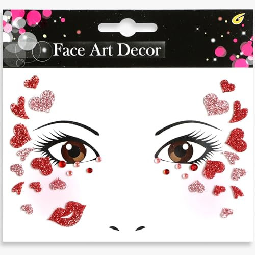 Gesichtstattoo Karneval,Gesichts-Tattoo Glitzer Herzen,Glitzer Köln Tattoos Aufkleber Gesicht,Love Face Tattoo Aufkleber,Amor Kostüm Damen Fasching Valentinstag Schminke Accessoires