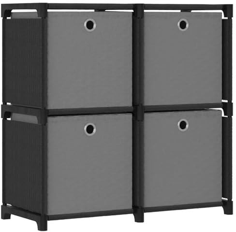 Xichuzi Estantería de 4 Cubos con Cajas de Tela Negra 69x30x72,5 cm, Libreria Estanteria, Estanteria Libros, Estanteria Escalera, Estanterias Habitacion, Muebles Estanterias