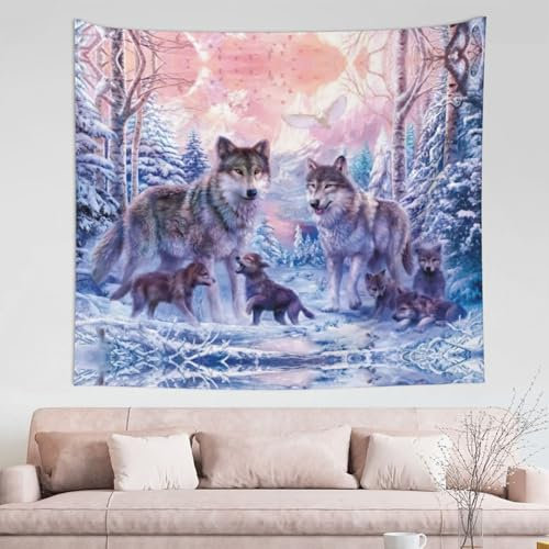 JEJEA Wandbehang mit Wölf-Motiv, ästhetischer Wandteppich für Schlafzimmer, Wohnung, Bauernhaus, Wohnheim
