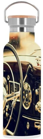 Edelstahl Thermosflasche Thermosflasche Auto Vintage Armaturenbrett Leder Chrom 500ml