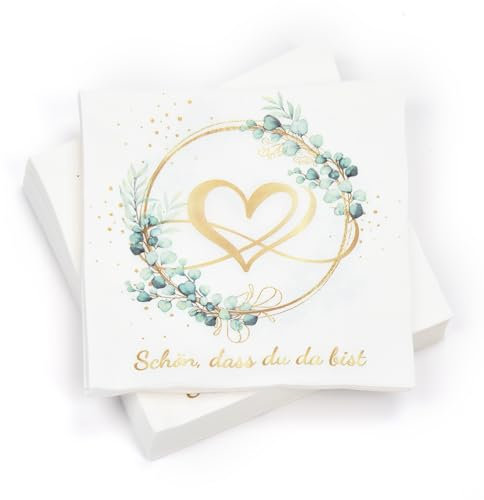 Yibat 100 Stück Servietten Verlobung Deko 33 x 33 cm, 3-lagig, Goldene Hochzeit Wedding Decoration