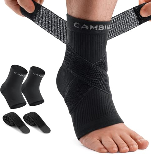 CAMBIVO Sprunggelenkbandage mit verstellbaren Bändern, Bandage Fußgelenk für Rechts und Links, Knöchelbandage für Alltag, Atmungsaktive Fußbandage für Sport, Erholung, Arbeiten Black S