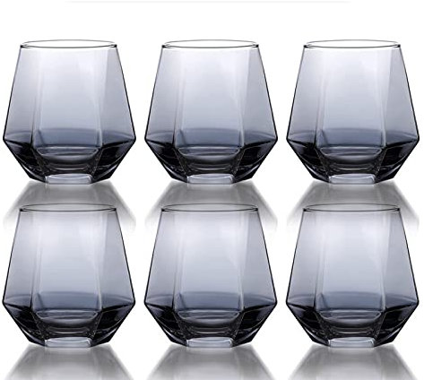 SDGBCXD， Vaso de pinta personalizado, vaso de vidrio for beber, 6 piezas de vasos de agua de vidrio sin plomo de 10 oz, cristalería de taza de agua romántica artesanal ，Tazas de Cerveza(Gray)