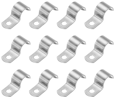 PATIKIL 14mm Rigid Pipe Strap, 12 Pcs 304 Stainless Steel Conduit Clamp 1 Hole Thicken U Bracket Pipe Clamp Tube Strap for Pipe Cable Wire Fixing, (5/9)