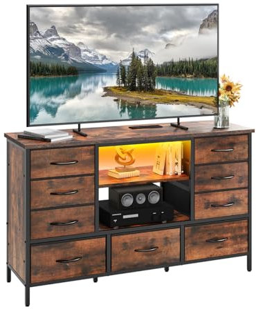 YITAHOME TV Stand 55 inch, TV Stand Cabinet, for Living Room with 9 Foldable Drawers and Shelves TV Stand Unit with RGB LED Lighted, LED TV Stand 120CM