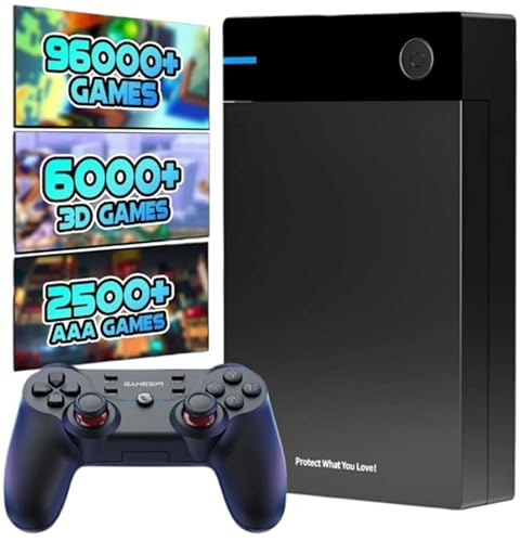 Kinhank 12TB Portable 5IN1 Retro Gaming Hard Drive, 280+ Emulators Compatible 86k, Next Gen 3D, with Wireless Pro Controller Rechargeable Gamepad, for Windows 7/8/10/11