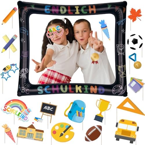 21 Stück Schulkind Foto Requisiten - Schulanfang Aufblasbarer Fotorahmen und Fotobox Accessoires, Deko zum Schulstart für Junge mädchen