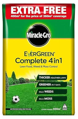 Miracle-Gro EverGreen Complete 4 in 1 Lawn Food – Feeds Grass, Kills Weeds & Moss – WaterSmart Formula for Drought Resistance – Greener Lawn in 7 Days (400m2)