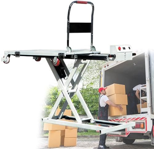 GESAIDES Piattaforma Elevatrice idraulica,Tavolo Elevatore Elettrico a Forbice Singola con 4 Ruote,Carrello Elevatore Idraulico Elettrico di Bordo,capacità di 270 kg,Altezza di Sollevamento di 102 cm