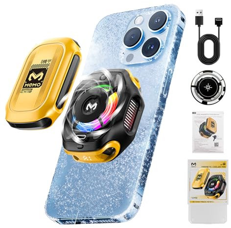 auvstar Handy-Kühler mit 2000mAh Wiederaufladbarem Akku,Phone Cooler RGB,2 Stufen,Handykühler für iPhone/Android Telefone,Halbleiterkühlung,mit Temperaturanzeige und Magnetfolie