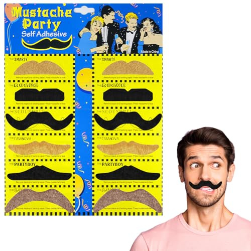 AUYAO Schnurrbart Selbstklebend Set 12/48Pcs Selbstklebende Gefälschte Schnurrbärte Neuartige Falscher Schnurrbart Falscher Bärte für Party Weihnachtsfeier Geburtstag Halloween Mottopartys Kostümparty